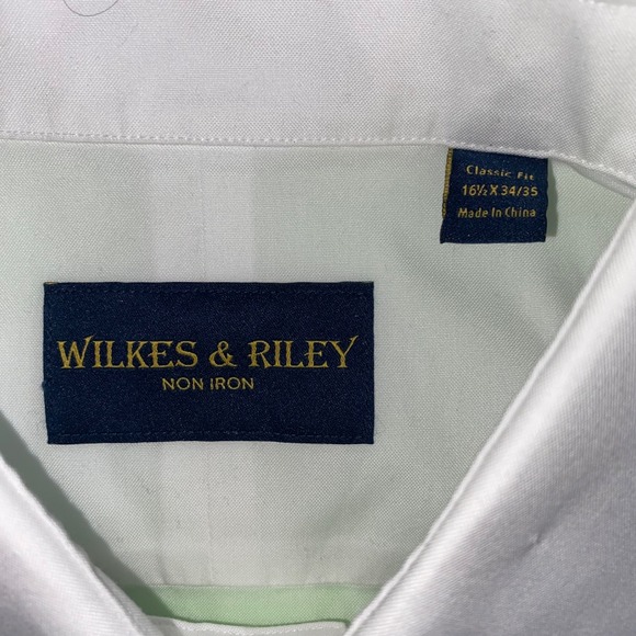 Wilkes Riley Non Iron Classic Fit White Long Sleeve Dress Shirt Mens L - Picture 2 of 6